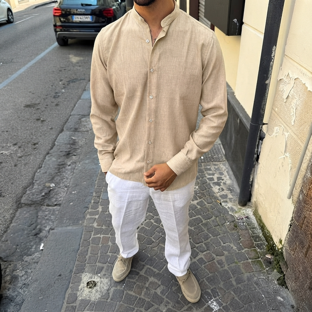 CAMICIA IN LINO CON COLLO COREANO
