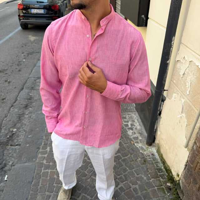 CAMICIA IN LINO CON COLLO COREANO