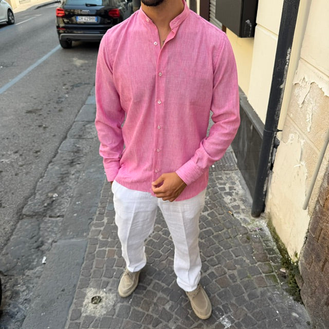 CAMICIA IN LINO CON COLLO COREANO