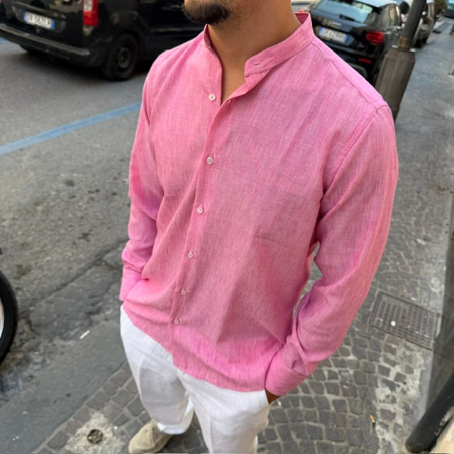 CAMICIA IN LINO CON COLLO COREANO