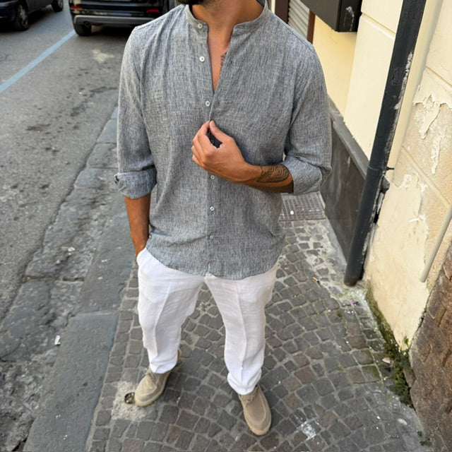 CAMICIA IN LINO CON COLLO COREANO