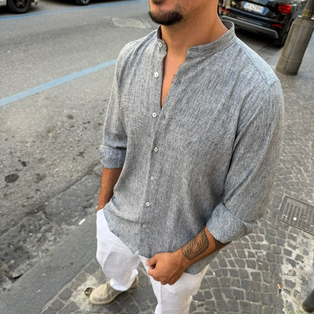 CAMICIA IN LINO CON COLLO COREANO