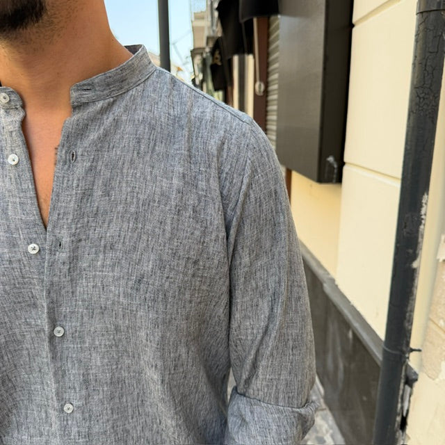 CAMICIA IN LINO CON COLLO COREANO