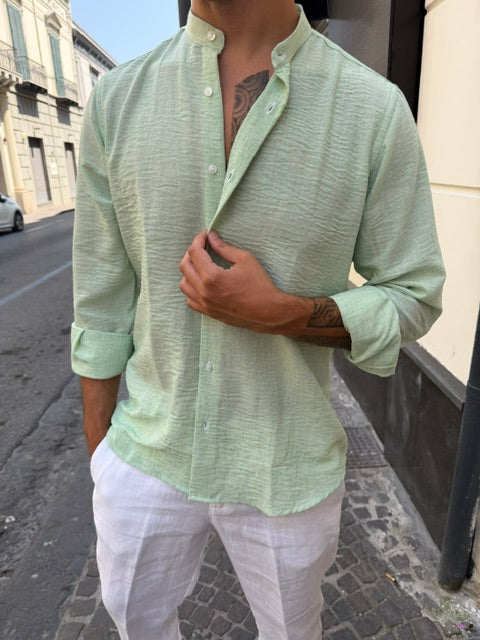 CAMICIA IN LINO CON COLLO COREANO