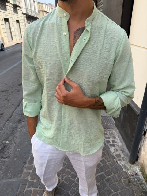 CAMICIA IN LINO CON COLLO COREANO
