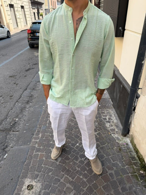 CAMICIA IN LINO CON COLLO COREANO