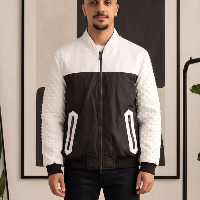 Bomber SOLDIER bicolore bianco e nero – dettaglio indossato