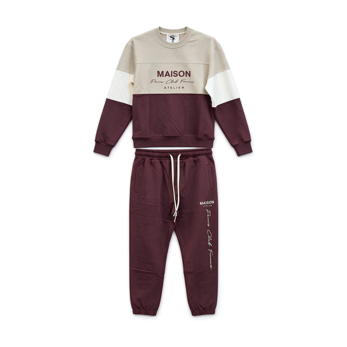 Completo felpa e pantaloni beige e bordeaux Maison – vista frontale